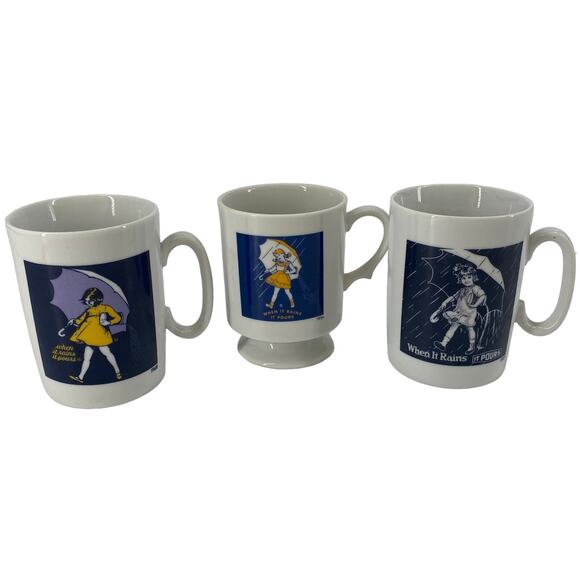 Set of 3- VINTAGE MORTON SALT PORCELAIN COFFEE Mug 1921,1956,1968 Japan Made - Picture 1 of 6